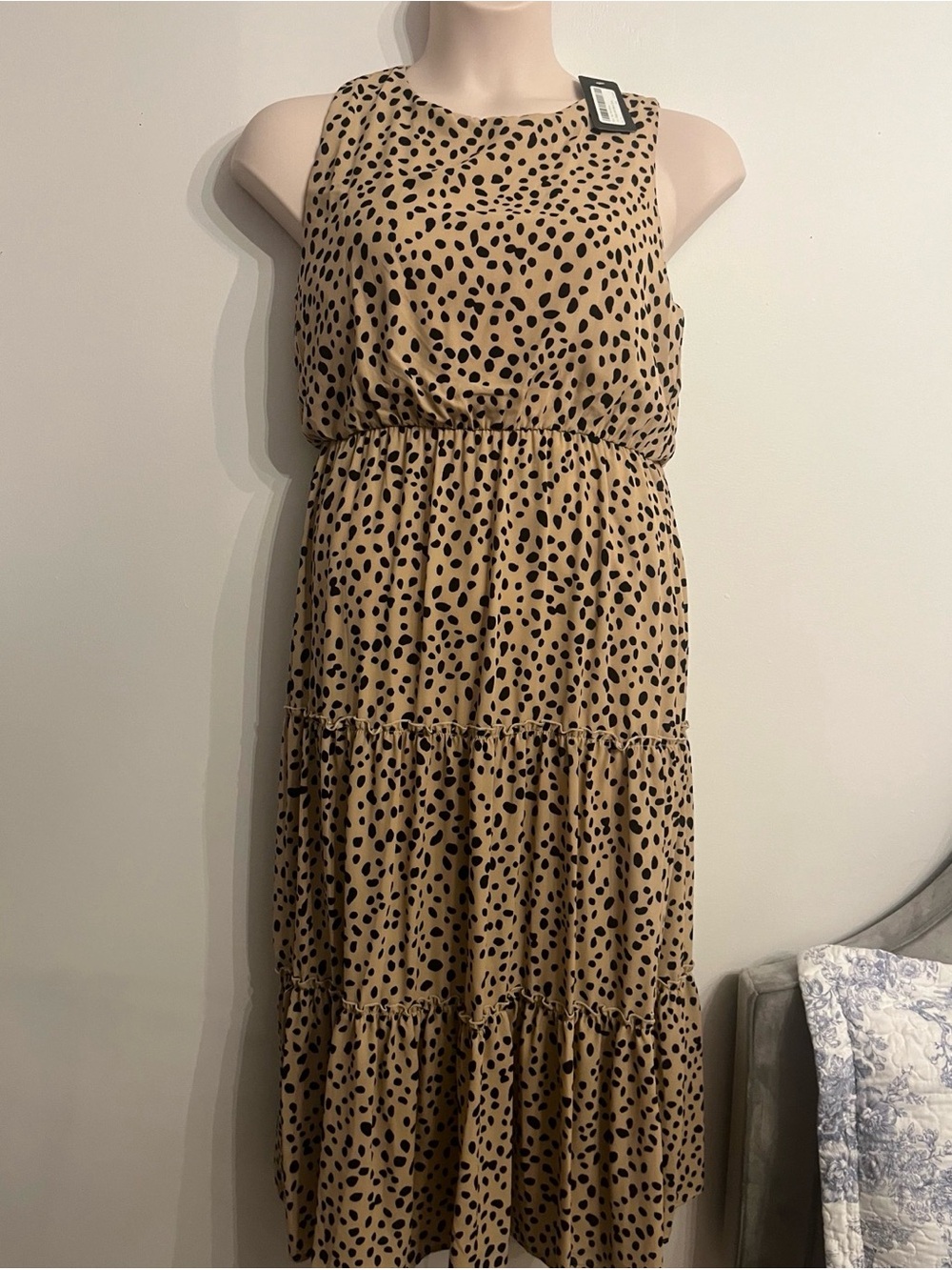 Sleeveless Tan Animal Print Tiered Maxi Dress